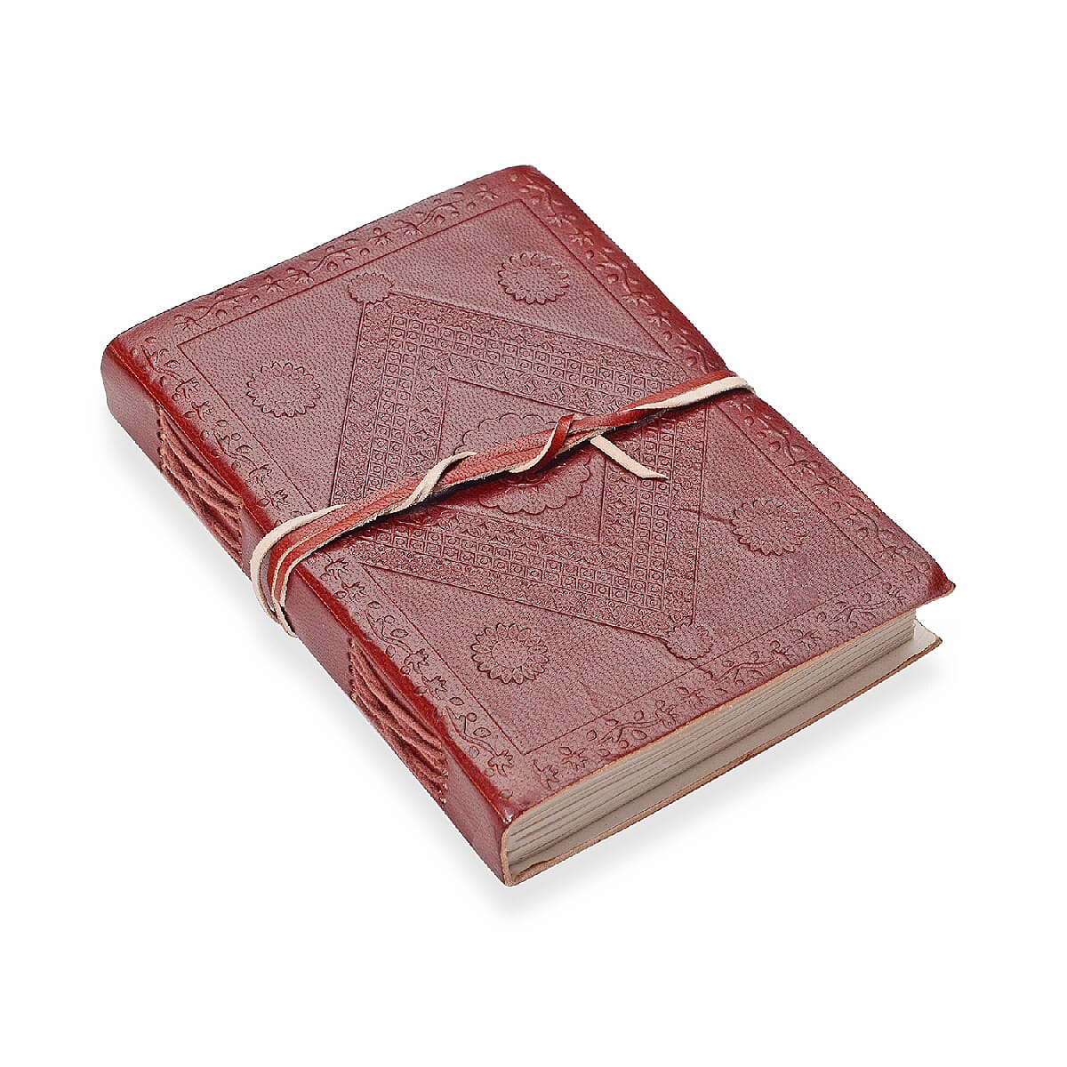 Embossed Leather Diary with Strap (Size 17.78x12.7 Cm) - Maroon
