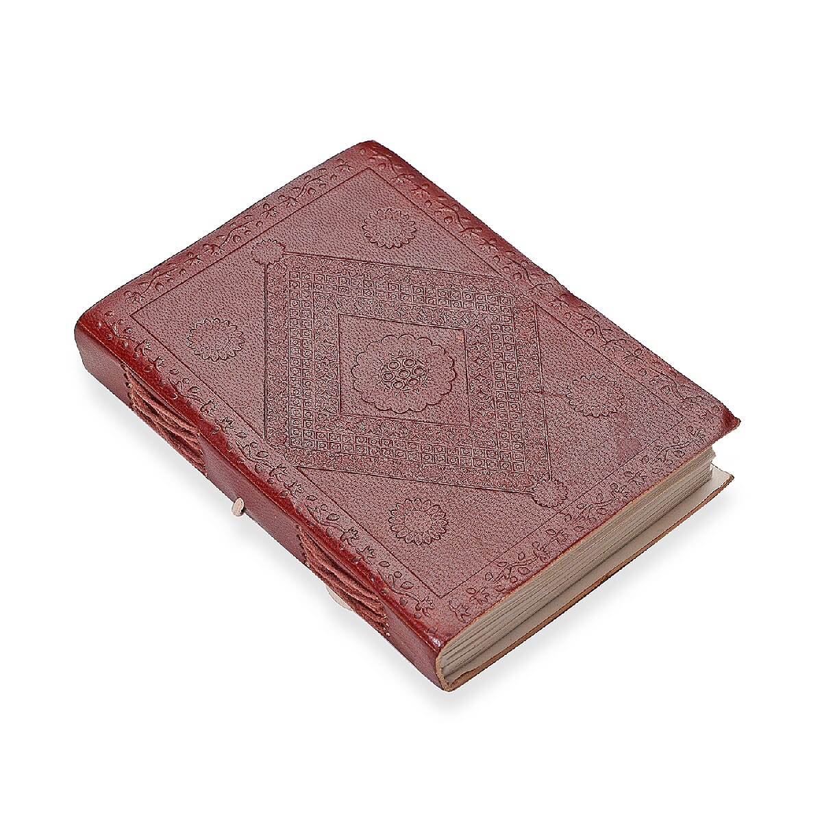 Embossed Leather Diary with Strap (Size 17.78x12.7 Cm) - Maroon