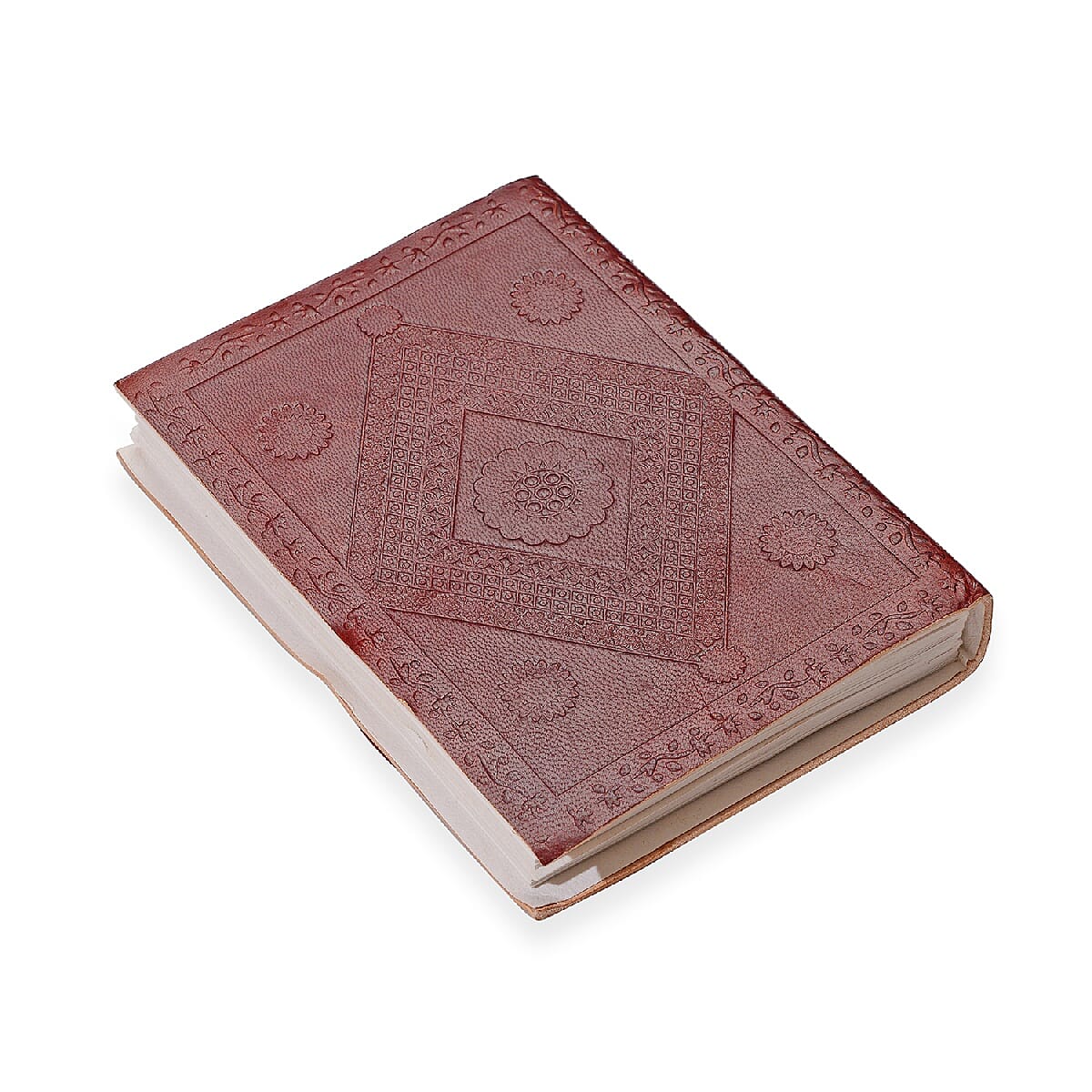 Embossed Leather Diary with Strap (Size 17.78x12.7 Cm) - Maroon