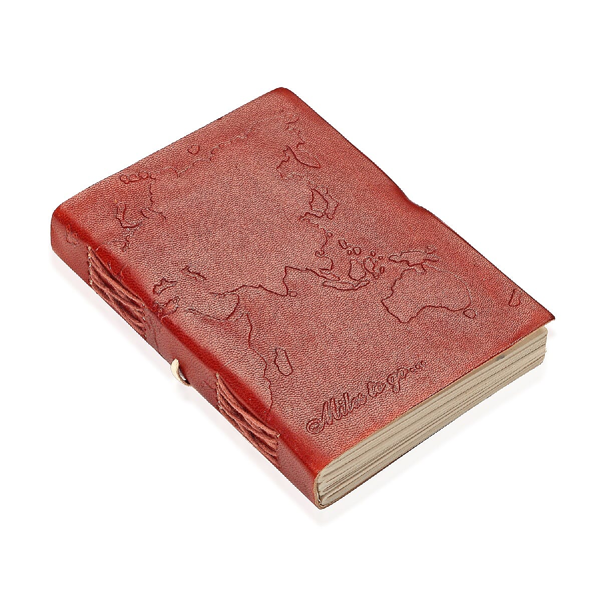 Embossed Leather Diary with Strap - Miles To Go (Size 17.78x12.7 Cm) - Red