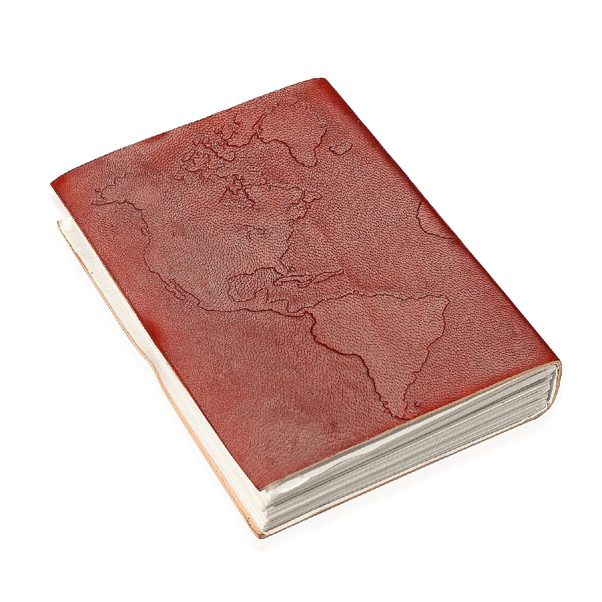Embossed Leather Diary with Strap - Miles To Go (Size 17.78x12.7 Cm) - Red