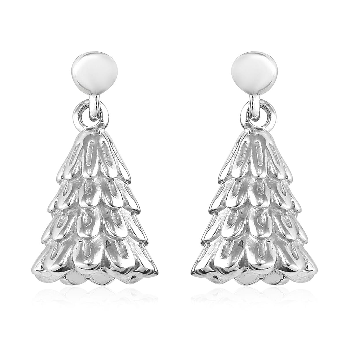 Platinum Overlay Sterling Silver Christmas Tree Earrings (with Push Back), Silver wt 6.41 Gms