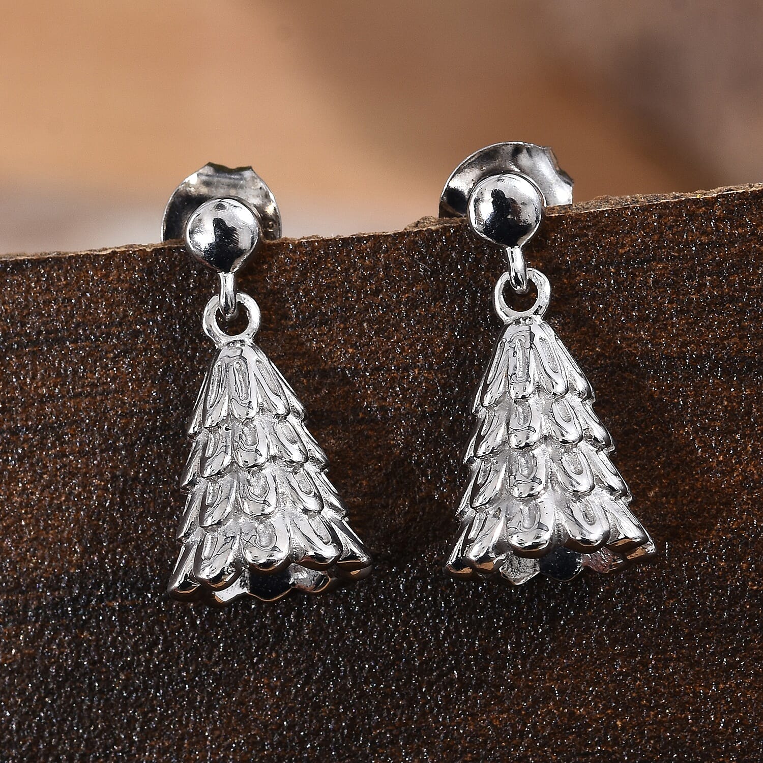 Platinum Overlay Sterling Silver Christmas Tree Earrings (with Push Back), Silver wt 6.41 Gms