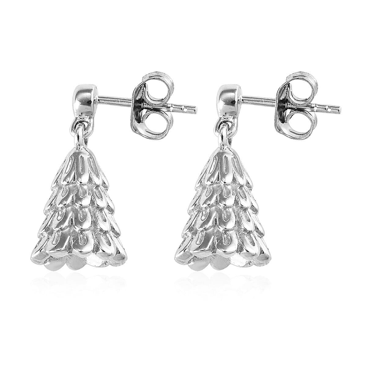 Platinum Overlay Sterling Silver Christmas Tree Earrings (with Push Back), Silver wt 6.41 Gms