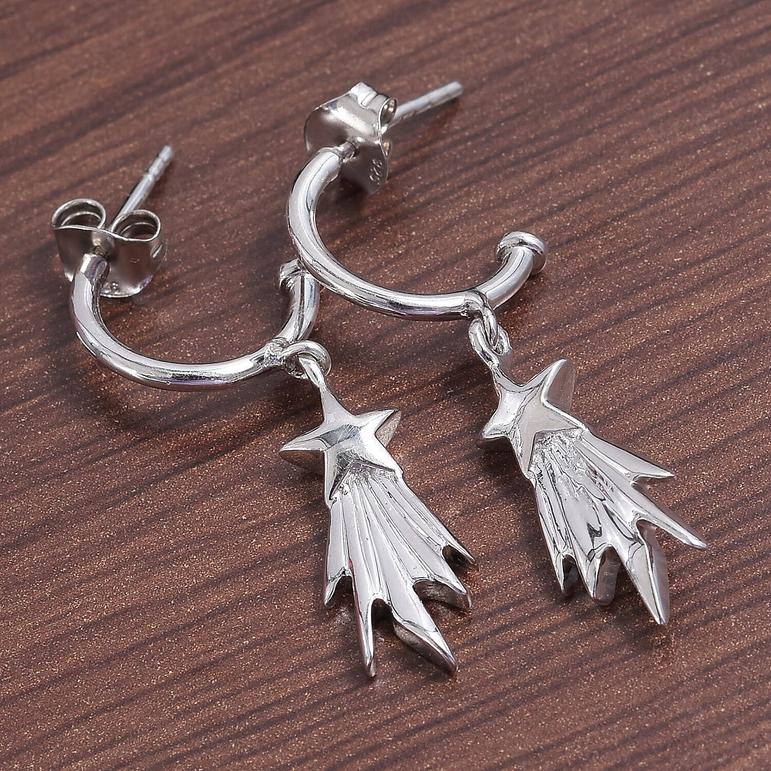 Platinum Overlay Sterling Silver Shooting Star Drop Earrings (with Clasp)