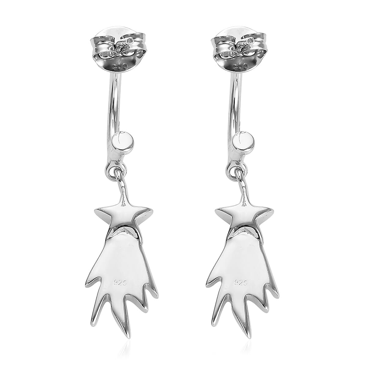 Platinum Overlay Sterling Silver Shooting Star Drop Earrings (with Clasp)