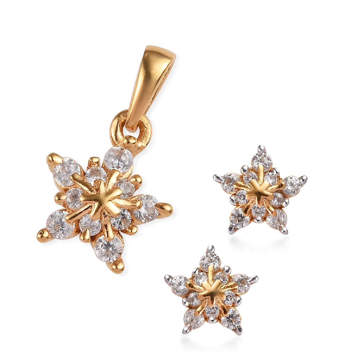 2 Piece Set - Natural Cambodian Zircon (Rnd) Snowflake Pendant and  Earrings (with Push Back) in 14K Gold Overlay Sterling Silver 0.50 Ct.