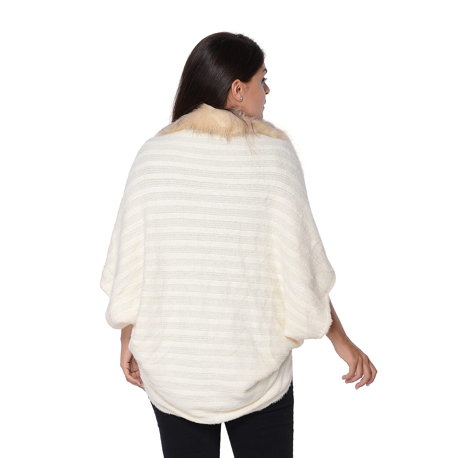 Ultra Soft Winter Kimono with Faux Fur Collar (Size 85x45 Cm)- Off White