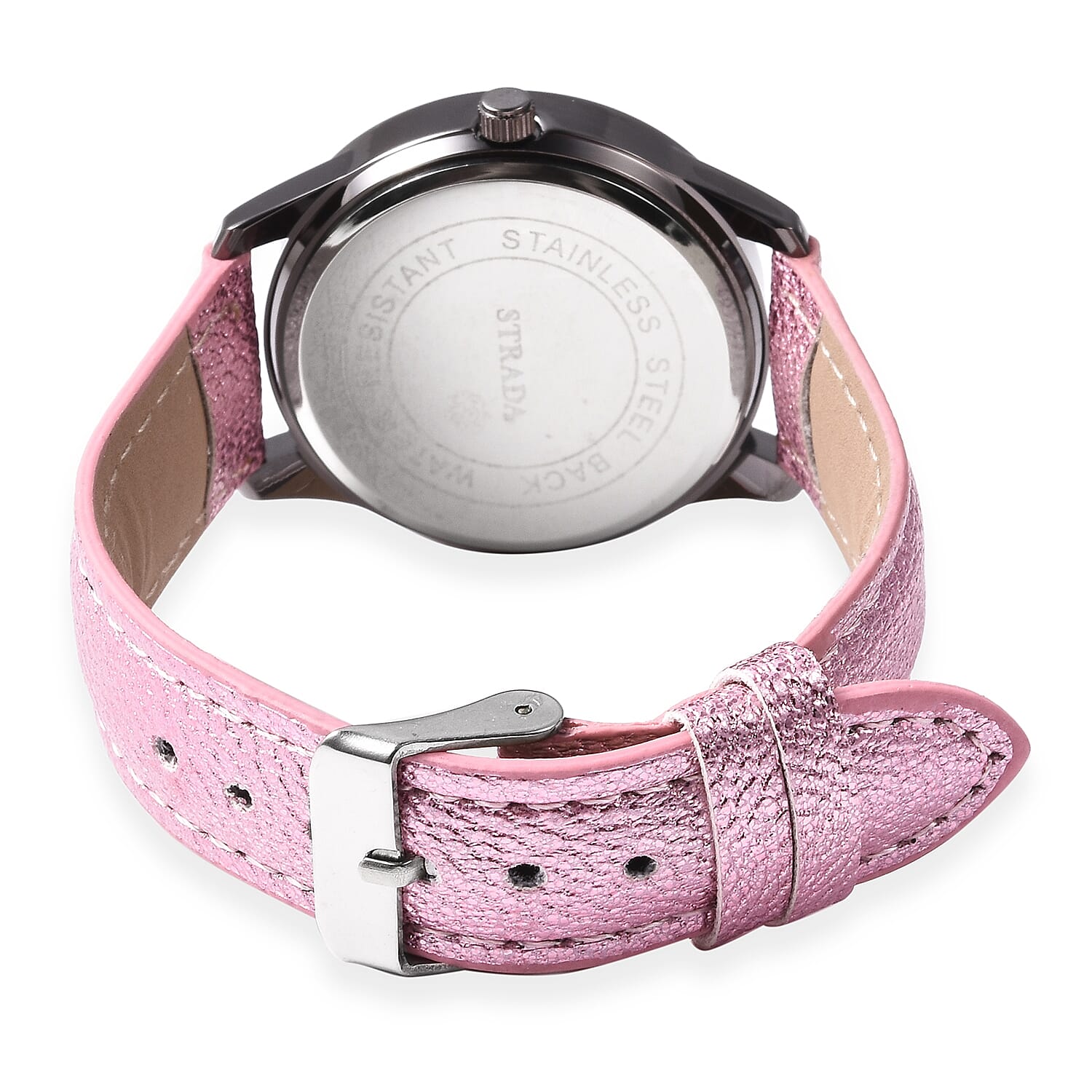 2 Piece Set - STRADA Japanese Movement Water Resistant Simulated Pink AB Crystal Watch and Cuff Bangle (Size 7) - Pink