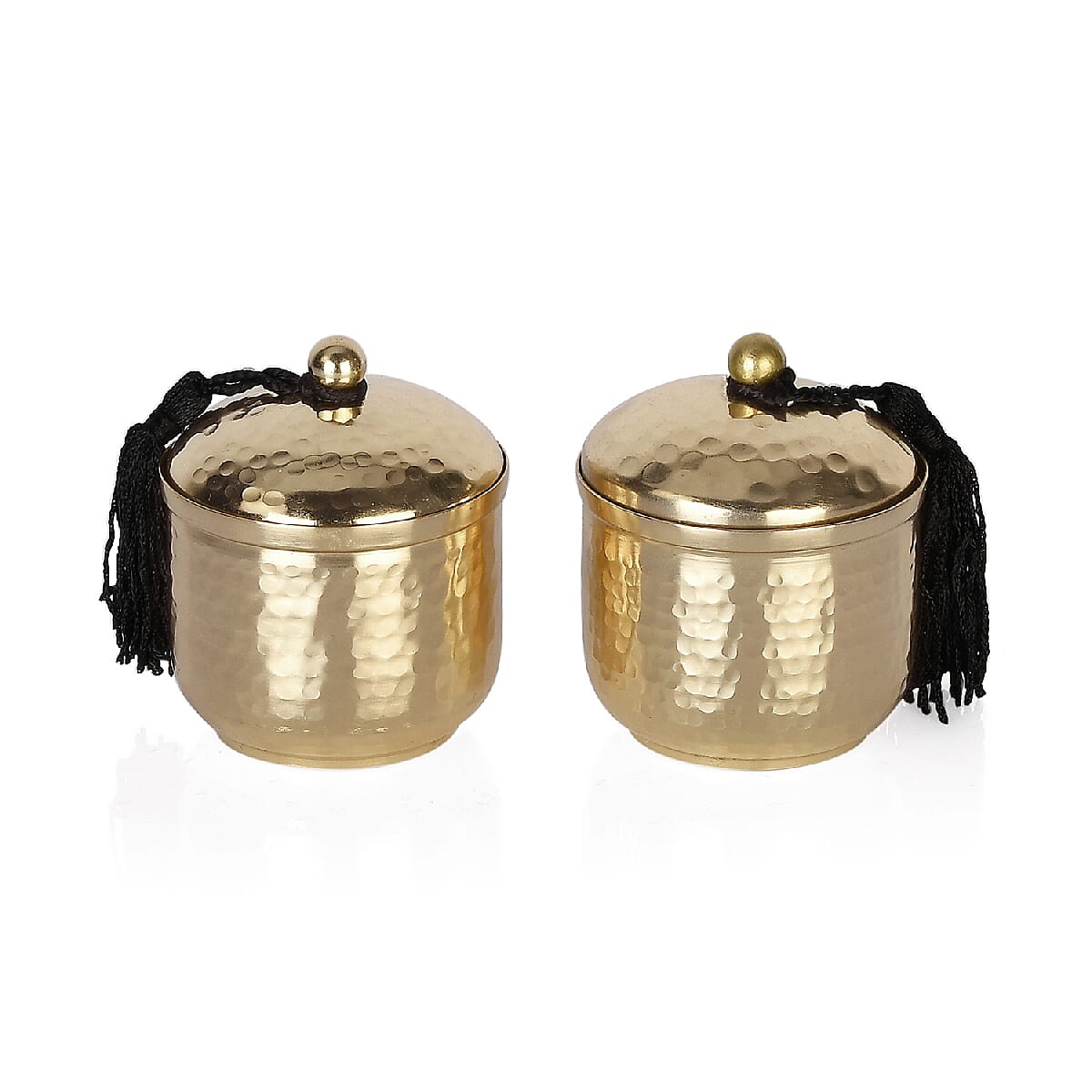 GOLD Set of 2 - Hammered Metal Candle Jar with Lid and Wax Inside (Size 6.8x6.8x8 Cm) - (Sandalwood Fragrance)