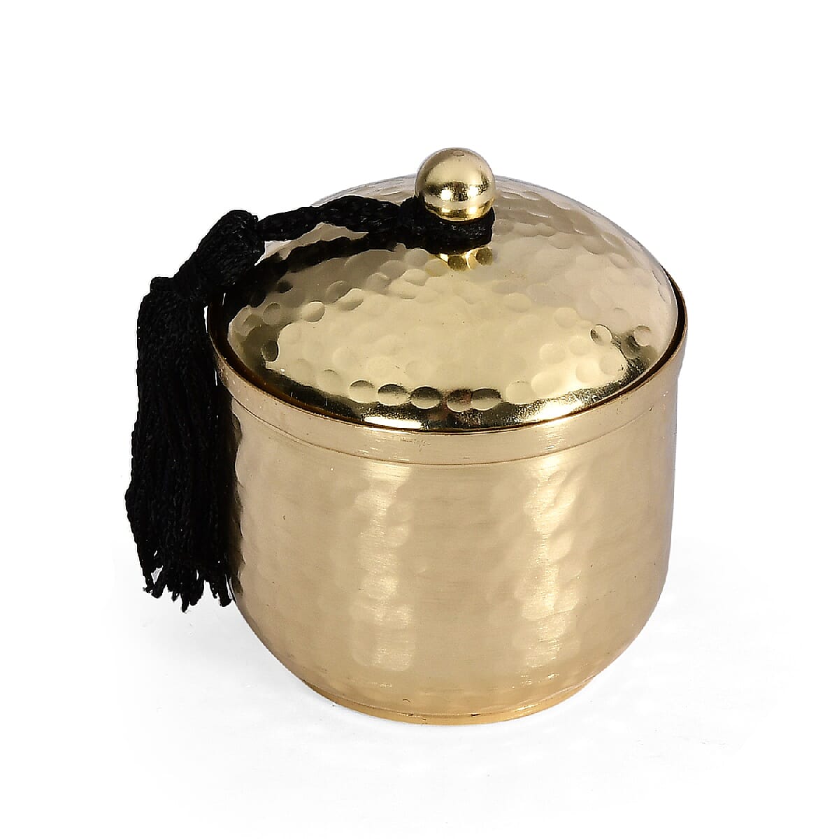 GOLD Set of 2 - Hammered Metal Candle Jar with Lid and Wax Inside (Size 6.8x6.8x8 Cm) - (Sandalwood Fragrance)