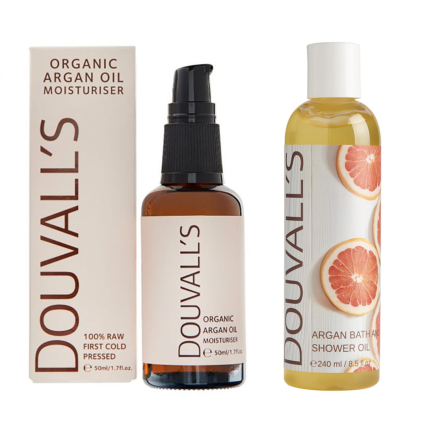 Douvalls: Argan Bath & Shower Oil 240ml, Argan Oil - 50ml & Argan Tribe Bag