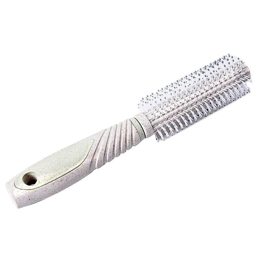 5 Piece Set - Hair Brushes (Includes 1 Flat Comb, 1 Flat Modelling Brush, 1 Roll Modelling Brush, 1 Massage Brush) and 1 Mirror - Grey