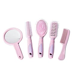 5 Piece Set - Hair Brushes (Includes 1 Flat Comb, 1 Flat Modelling Brush, 1 Roll Modelling Brush, 1 Massage Brush) and 1 Mirror - Grey