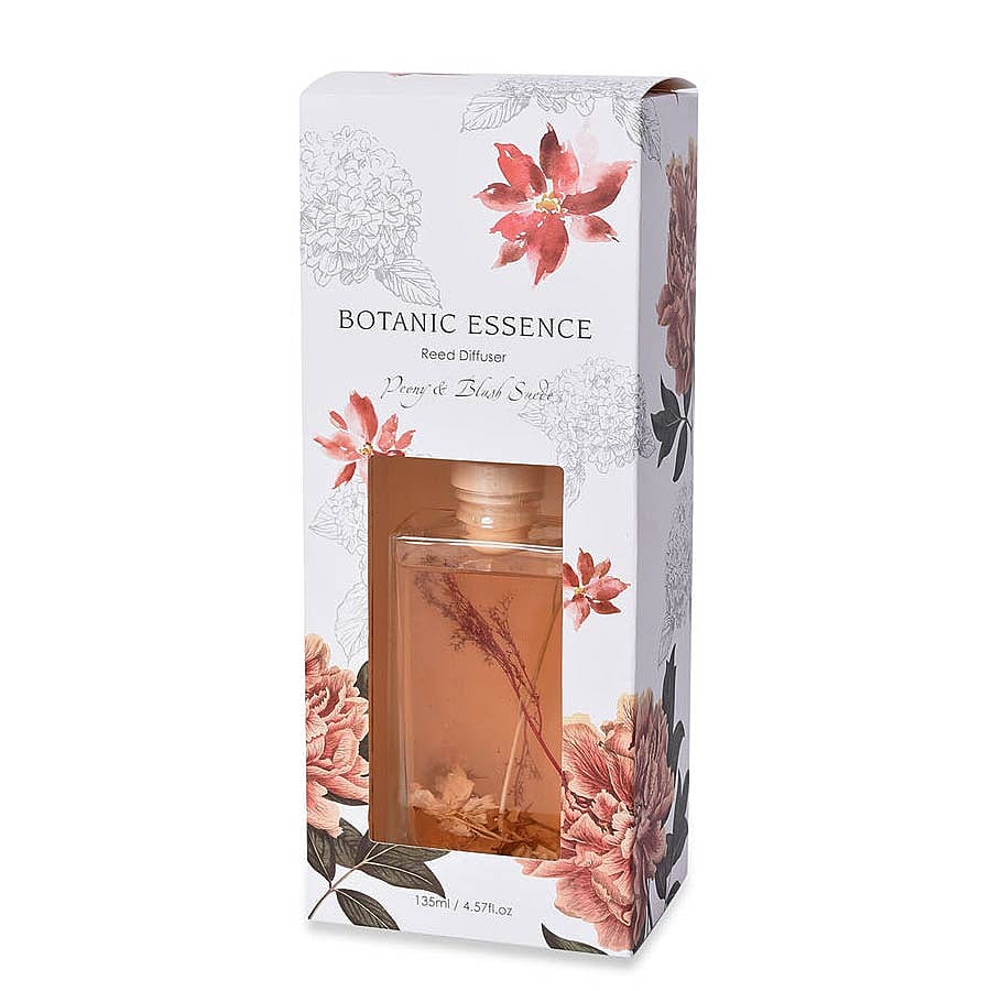 135ml Refillable Glass Bottle Oil Diffuser with Dry Flower and Reed Sticks (Size 7.5x24.5x10 Cm) - PONY & BLUSH SUEDE