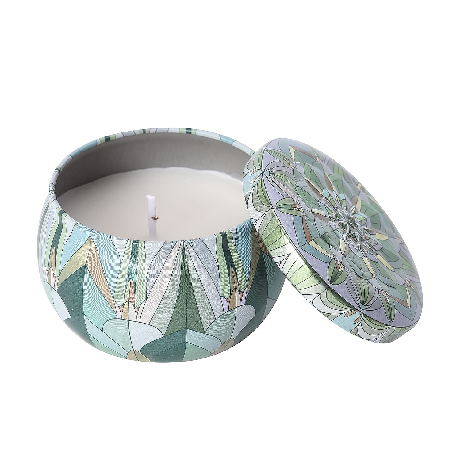 Aromatic Candle in Light Green Abstract Pattern Container (Burning Time - 15 Hours) - Grapes Fragrance