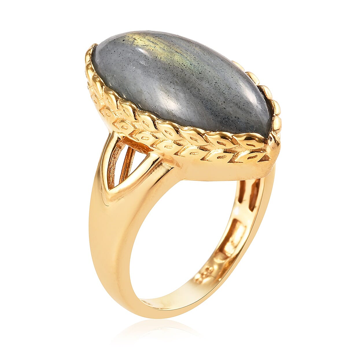 100% Natural Bokonaky Fire Labradorite (Mrq 20x10 mm) Solitaire Ring in 14K Gold Overlay Sterling Silver 8.75 Ct.