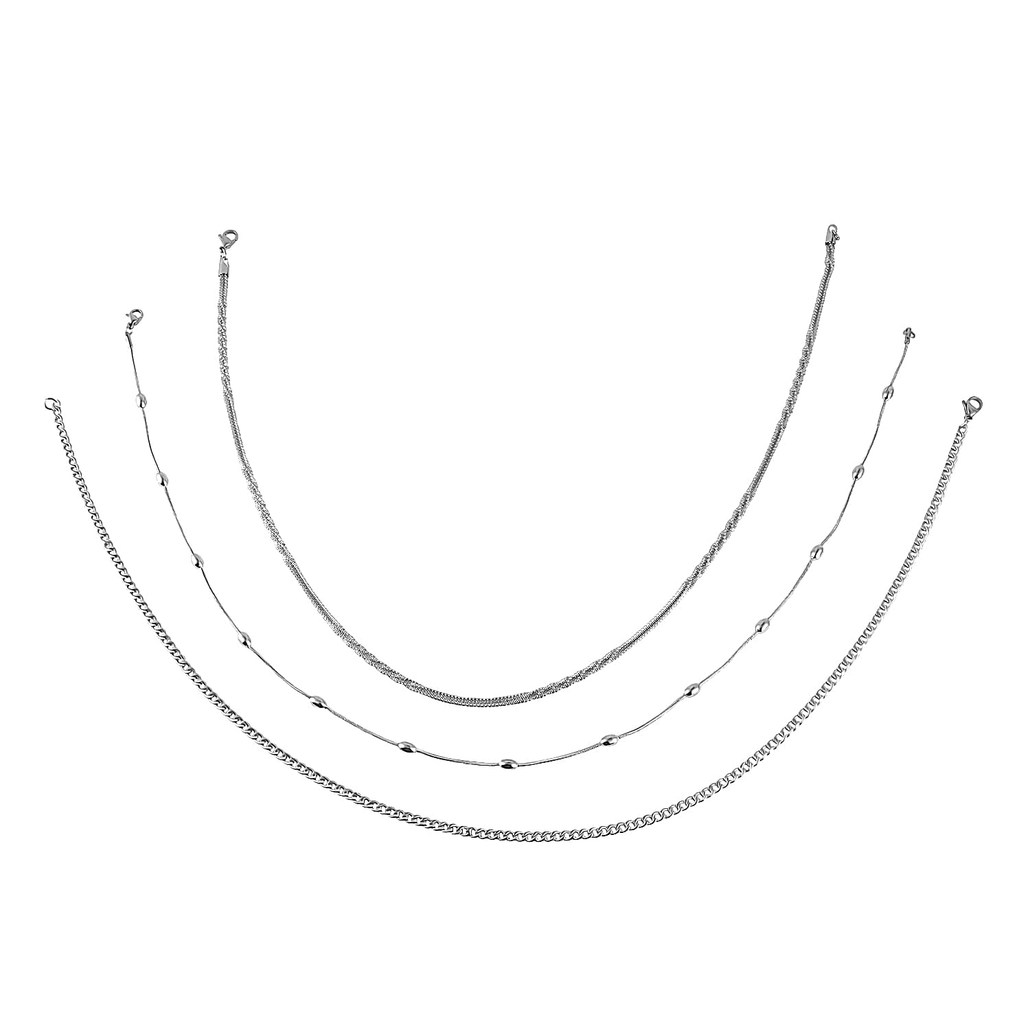 3 Piece Set - Necklace With Lobster Clasp (Size 20) in Silver Tone