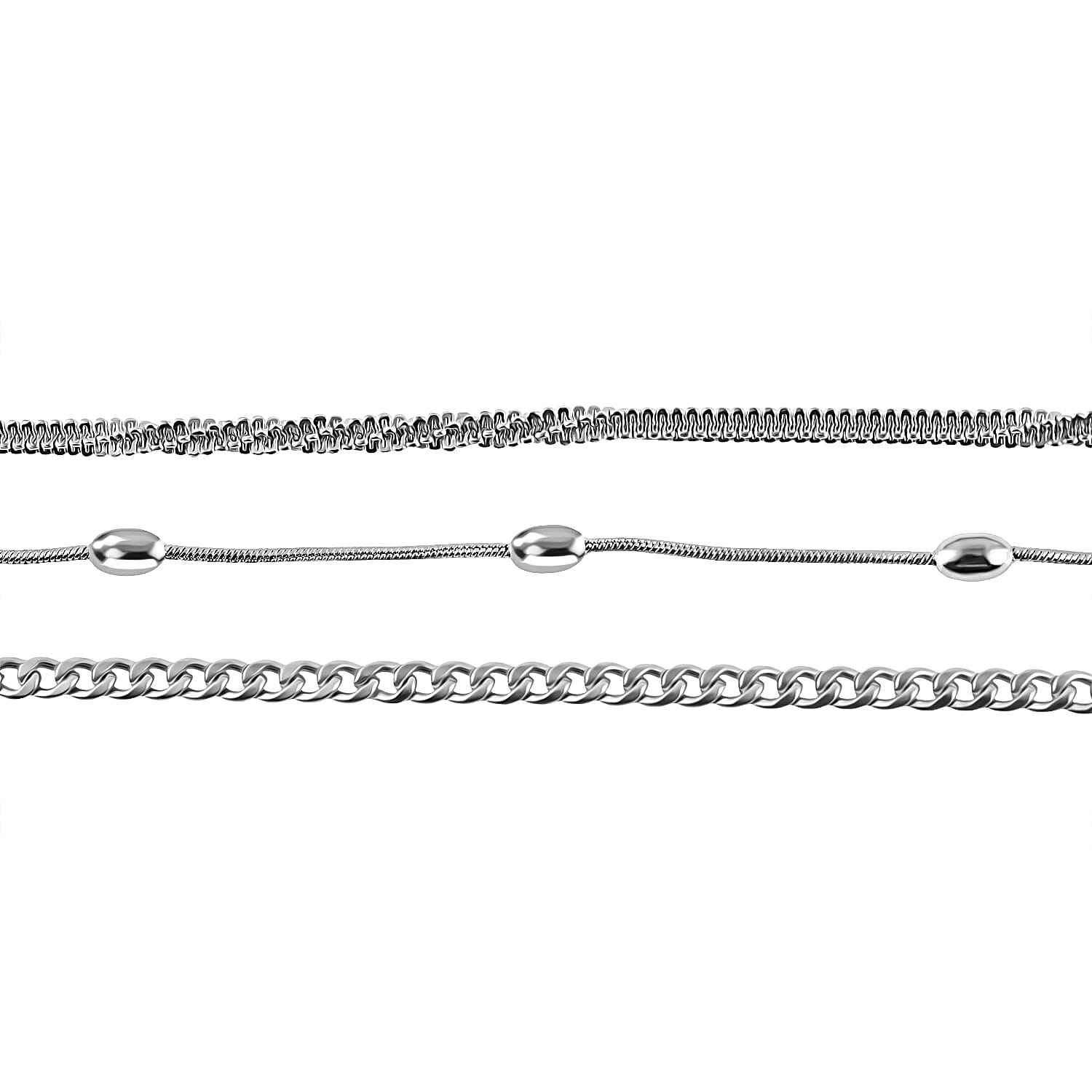 3 Piece Set - Necklace With Lobster Clasp (Size 20) in Silver Tone