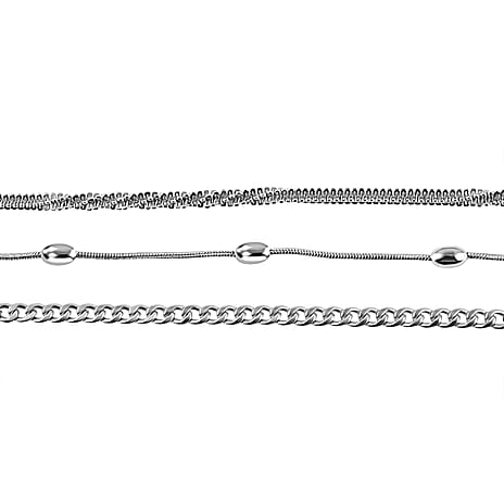 3 Piece Set - Necklace With Lobster Clasp (Size 20) in Silver Tone