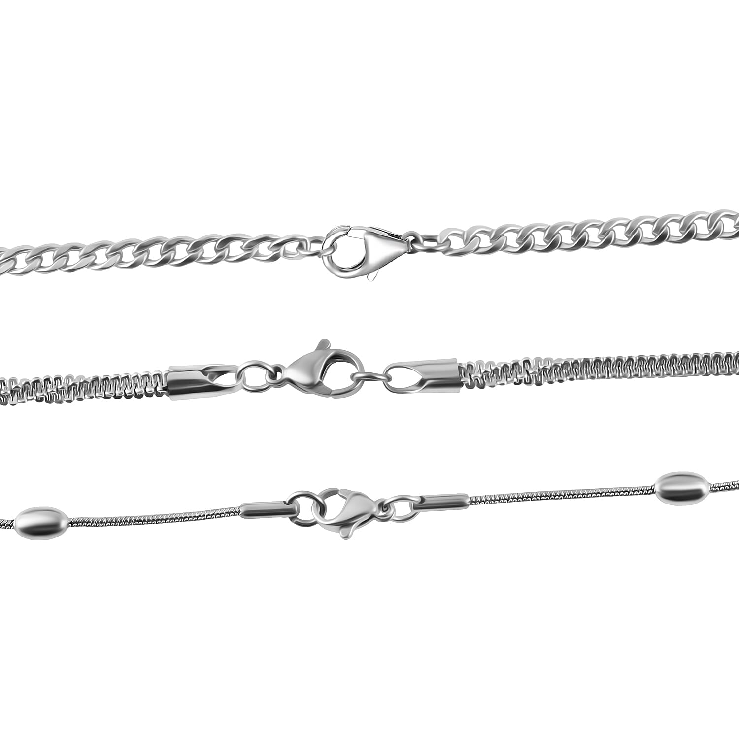 3 Piece Set - Necklace With Lobster Clasp (Size 20) in Silver Tone