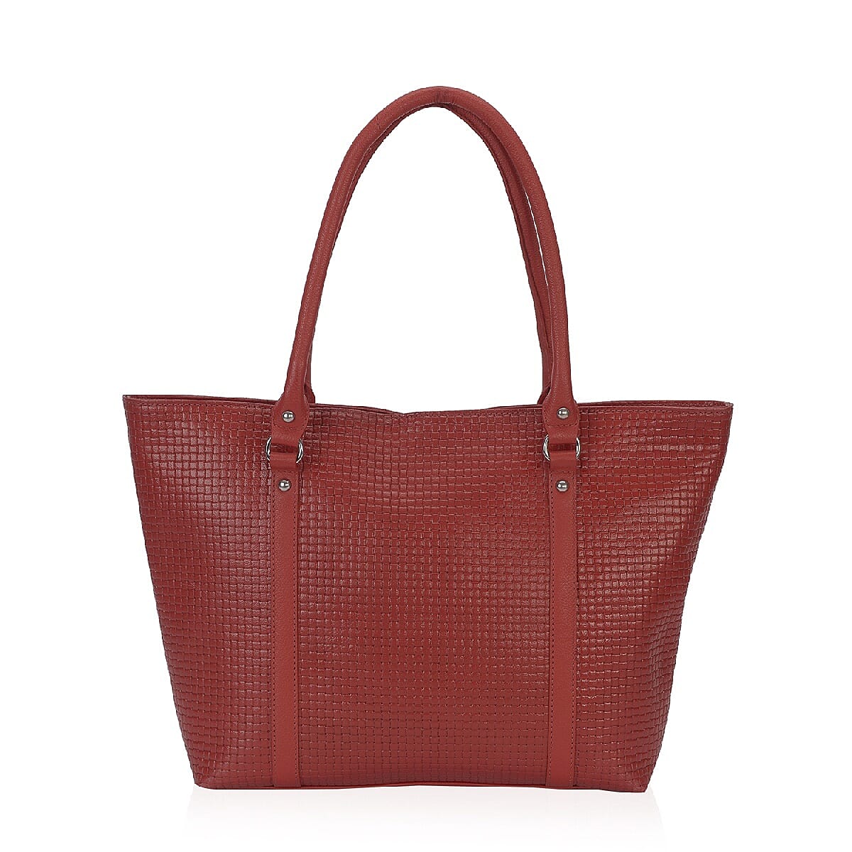 100% Genuine Leather Weave Pattern RFID Protected Tote Bag (Size 43x28.5x8 Cm) - Brick Red
