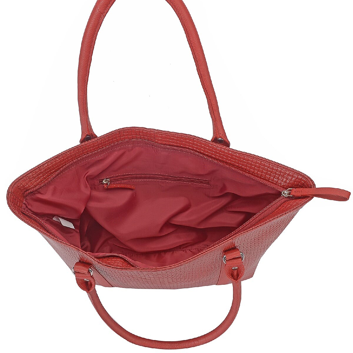 100% Genuine Leather Weave Pattern RFID Protected Tote Bag (Size 43x28.5x8 Cm) - Brick Red