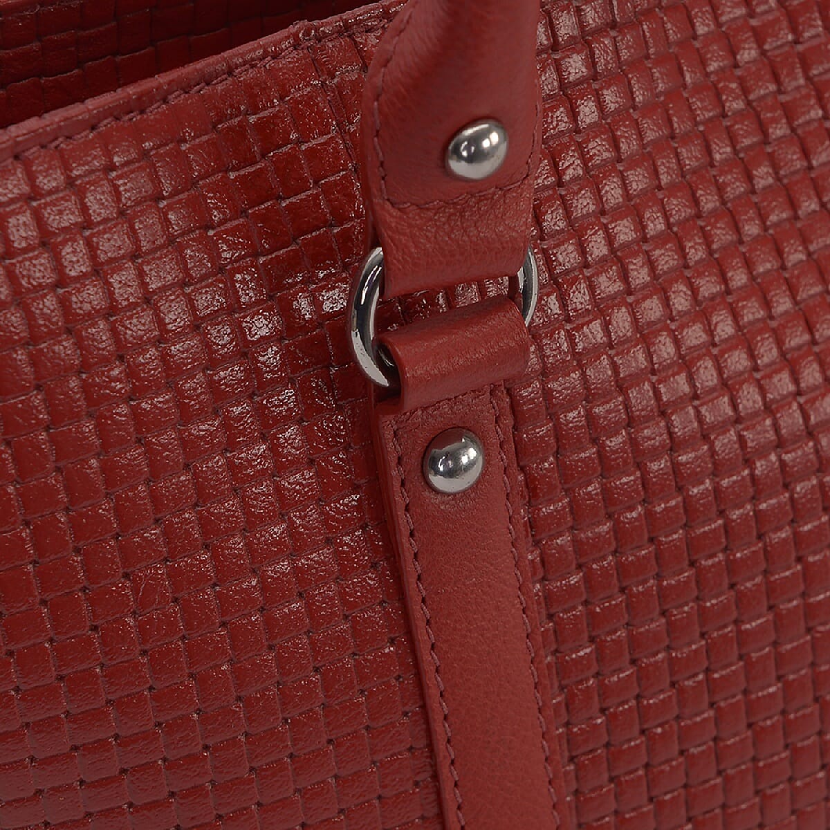 100% Genuine Leather Weave Pattern RFID Protected Tote Bag (Size 43x28.5x8 Cm) - Brick Red