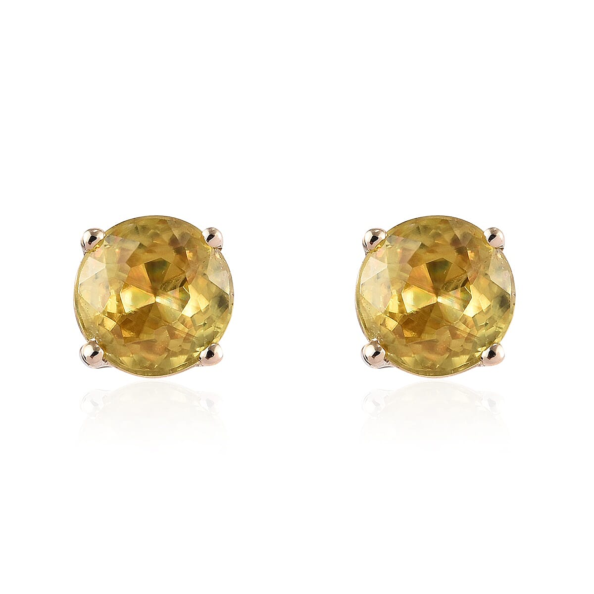 Collectors Edition- 9K Yellow Gold  Sava Sphene (Rnd) Stud Earrings (with Push Back) 2.000 Ct.