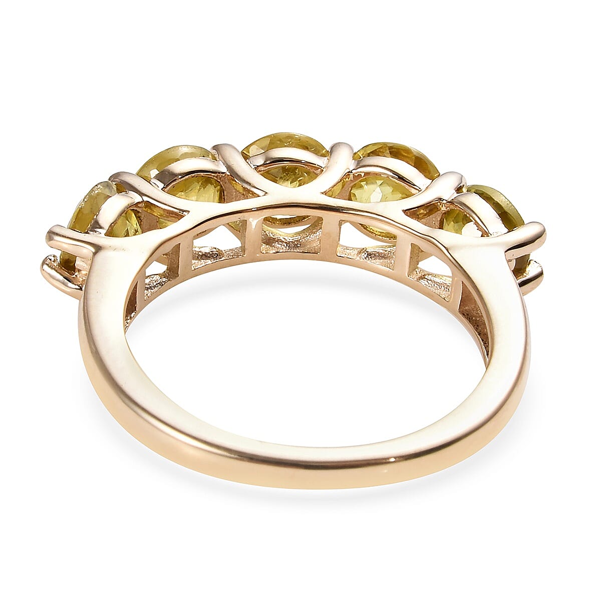 9K Yellow Gold AA Sava Sphene (Rnd 5 mm) Five Stone Ring 2.75 Ct.