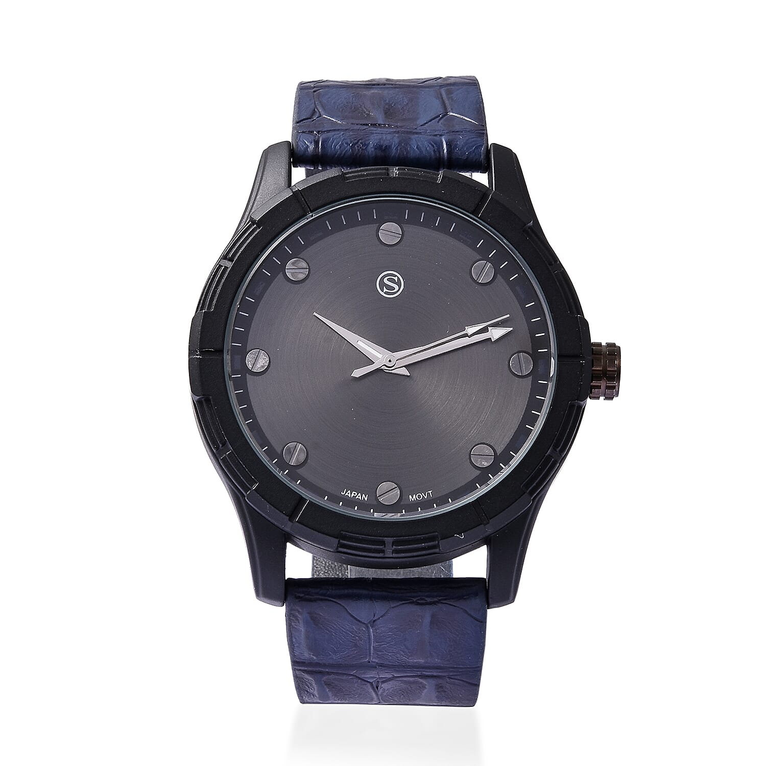 STRADA Japanese Movement Water Resistance Sporty Watch in Black Plating - Navy Blue