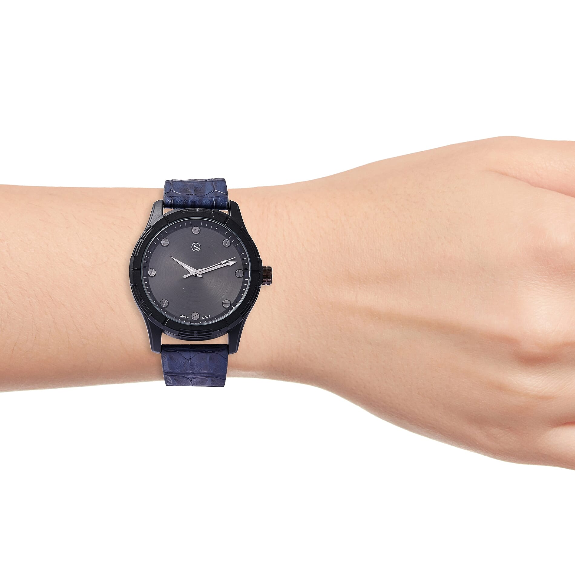 STRADA Japanese Movement Water Resistance Sporty Watch in Black Plating - Navy Blue