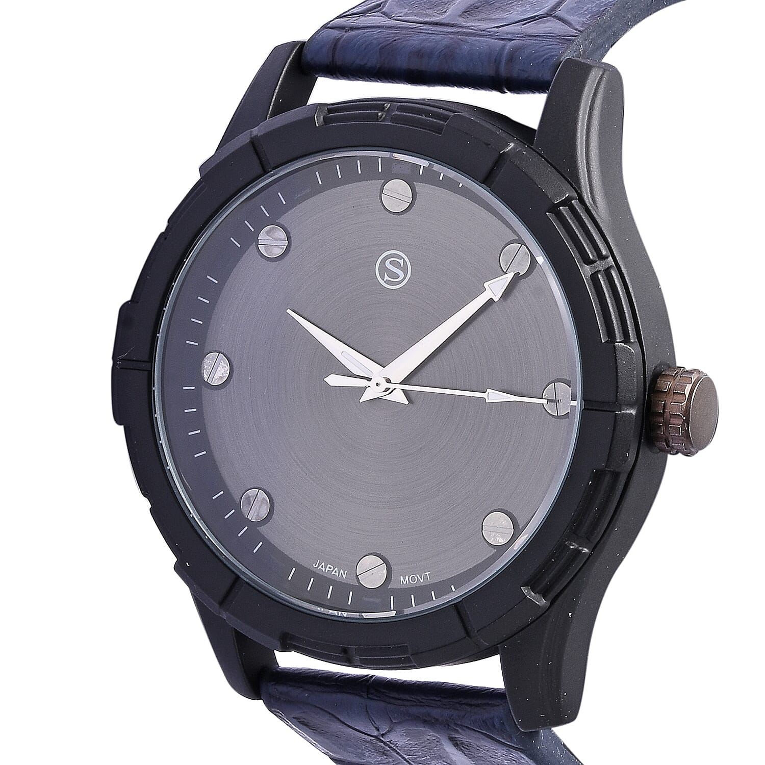 STRADA Japanese Movement Water Resistance Sporty Watch in Black Plating - Navy Blue