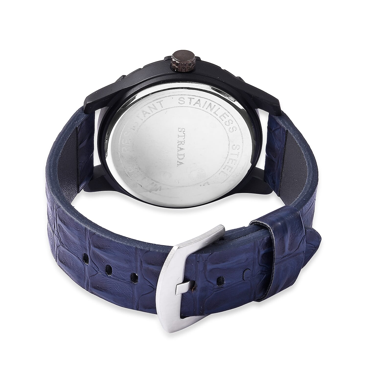 STRADA Japanese Movement Water Resistance Sporty Watch in Black Plating - Navy Blue