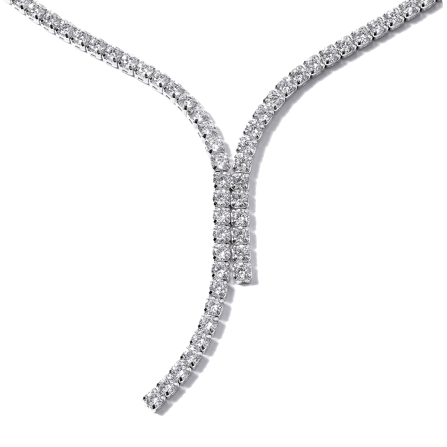 ELANZA AAA Cubic Zirconia (Rnd) Tennis Necklace (Size 18 with 2.5 inch Extender) in Rhodium Overlay Sterling Silver, Silver wt 12.00 Gms Eq Carat Wt 21.80 Cts