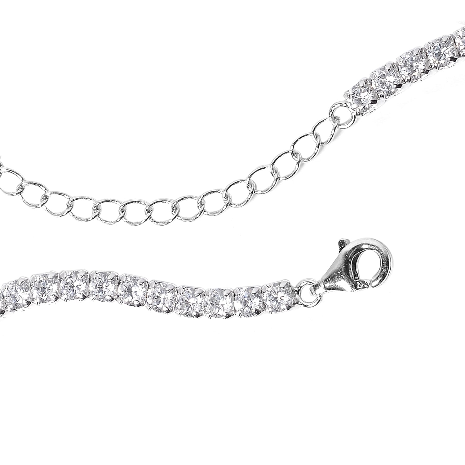 ELANZA AAA Cubic Zirconia (Rnd) Tennis Necklace (Size 18 with 2.5 inch Extender) in Rhodium Overlay Sterling Silver, Silver wt 12.00 Gms Eq Carat Wt 21.80 Cts