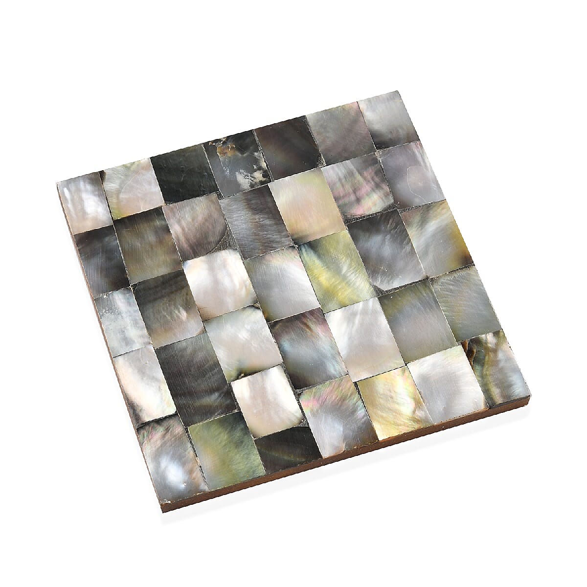 Set of 4 - Mother of Pearl Coaster with Wooden Base (Size 10x10 Cm) - Grey