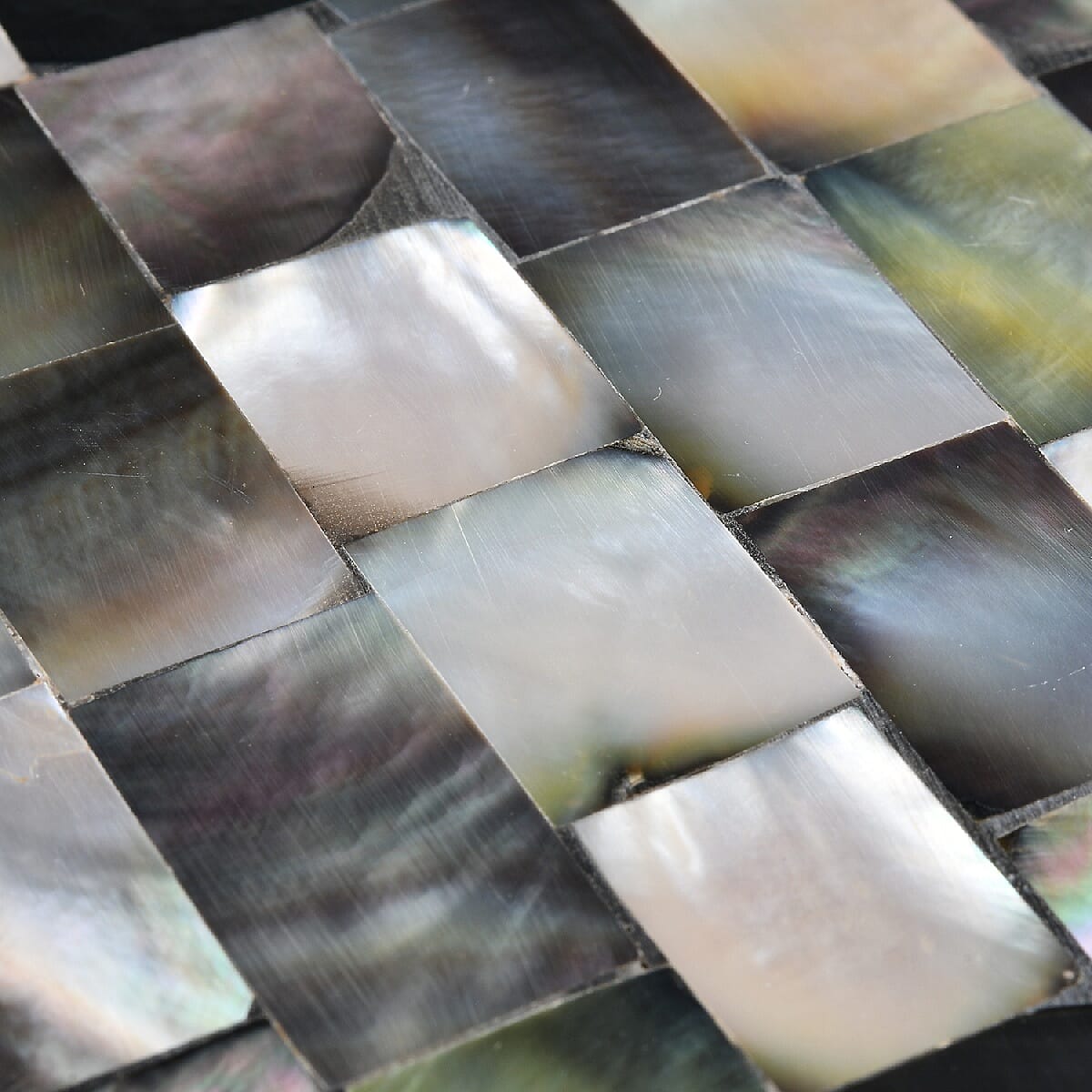 Set of 4 - Mother of Pearl Coaster with Wooden Base (Size 10x10 Cm) - Grey