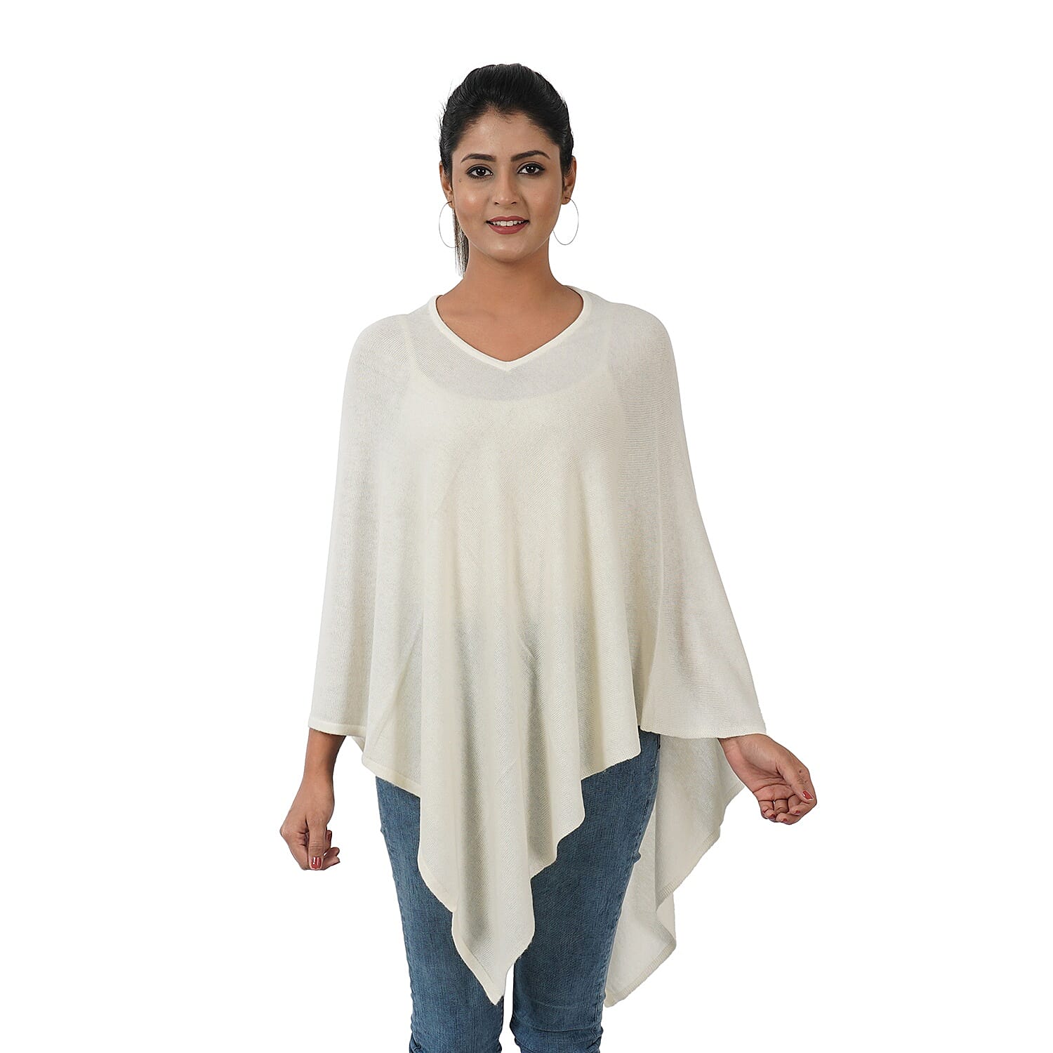 Limited Available - 100% Cashmere Wool Poncho - Cream Colour (Free Size/70x70Cm)