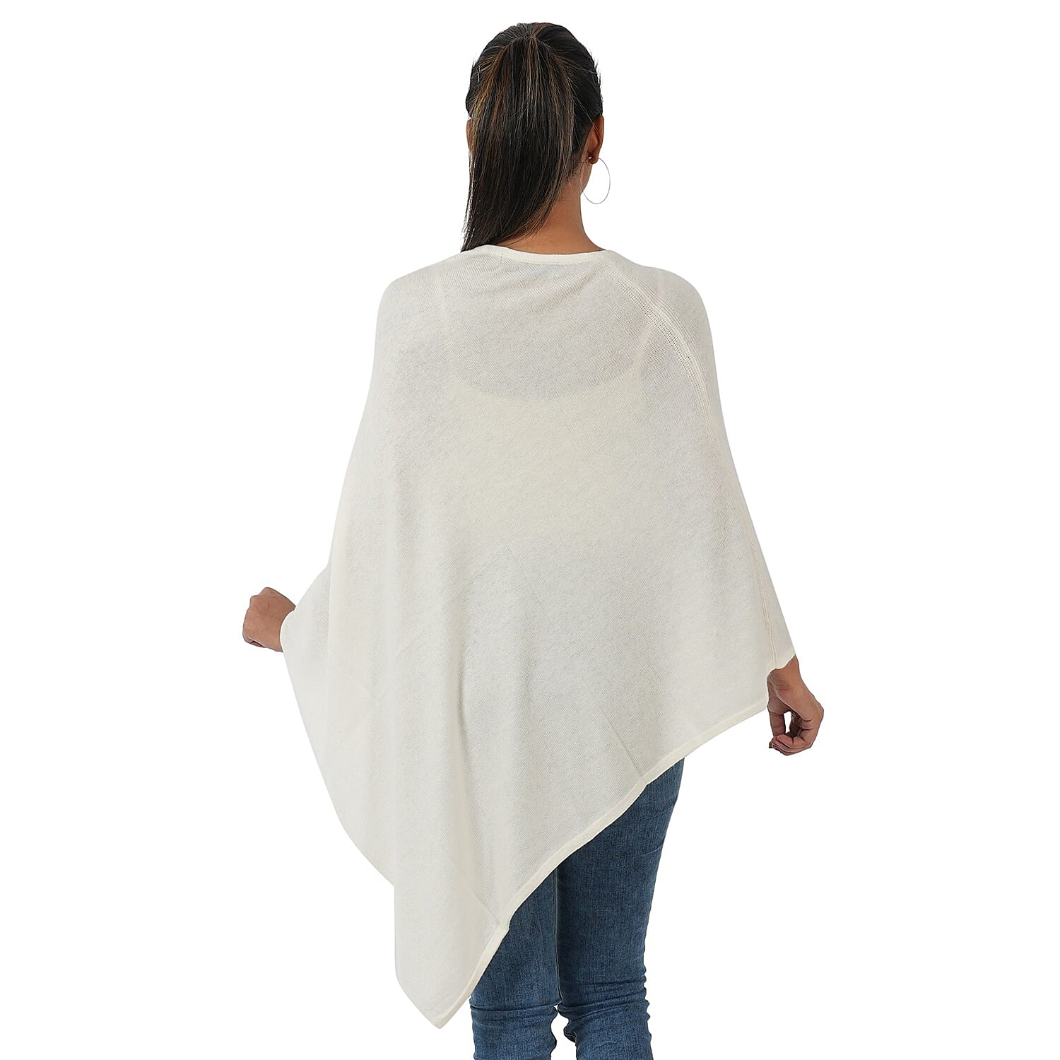 Limited Available - 100% Cashmere Wool Poncho - Cream Colour (Free Size/70x70Cm)