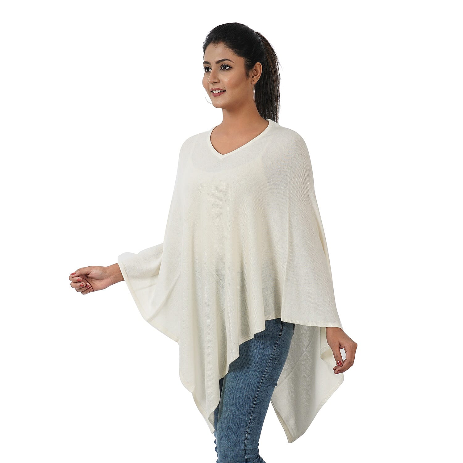 Limited Available - 100% Cashmere Wool Poncho - Cream Colour (Free Size/70x70Cm)