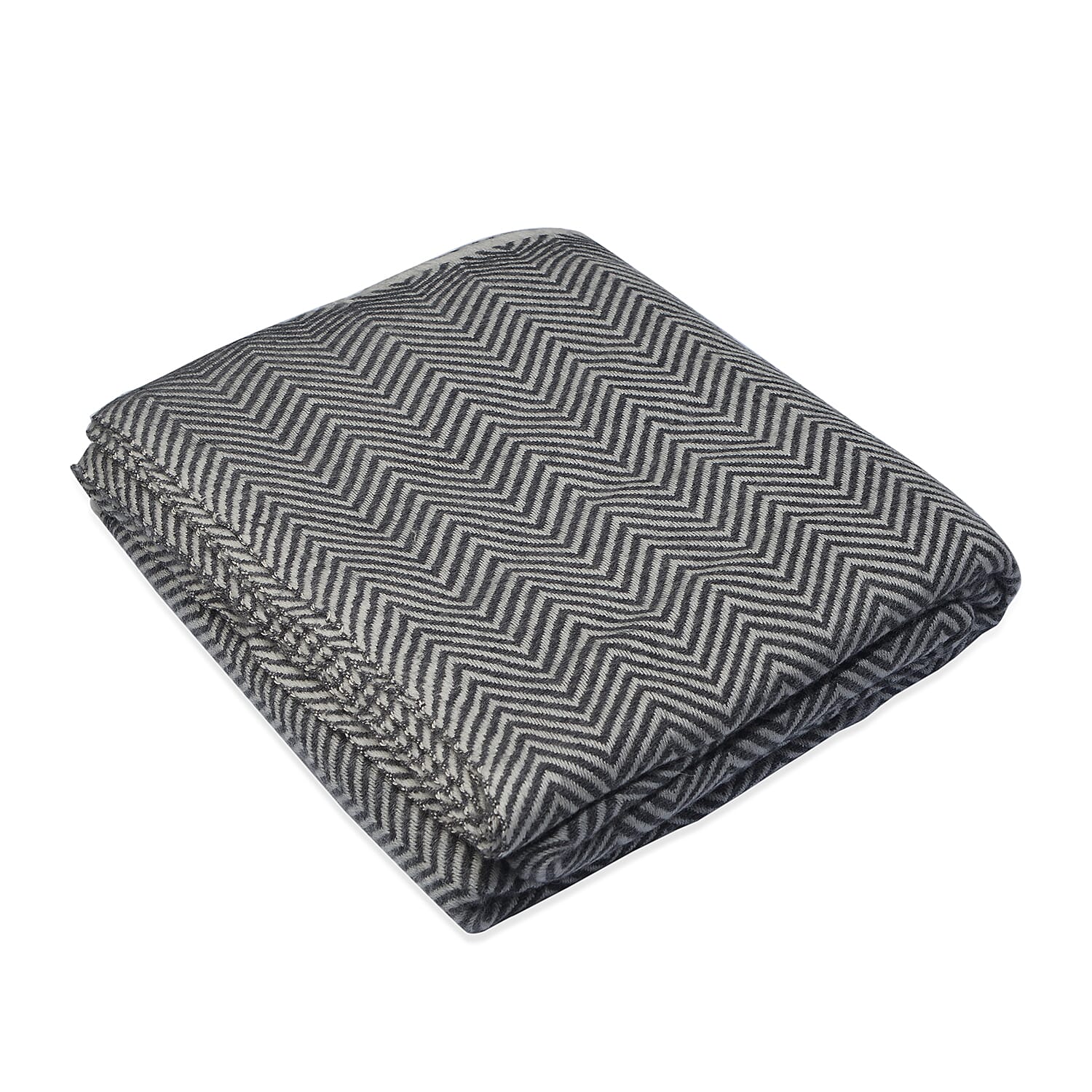 Close Out Deal- Cashmere Wool Wave Design Throw Blanket  (Size 260x140 Cm) -  Dark Grey