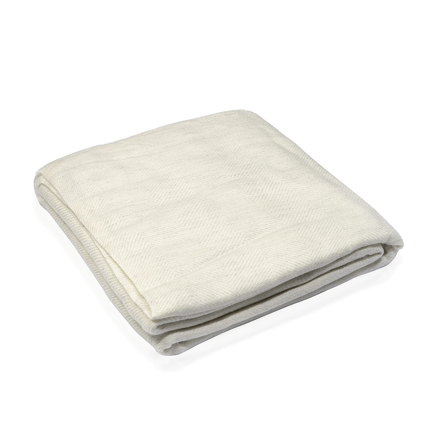 Natural Cashmere Wool Throw Blanket  (Size 260x140 Cm) -  Off-White