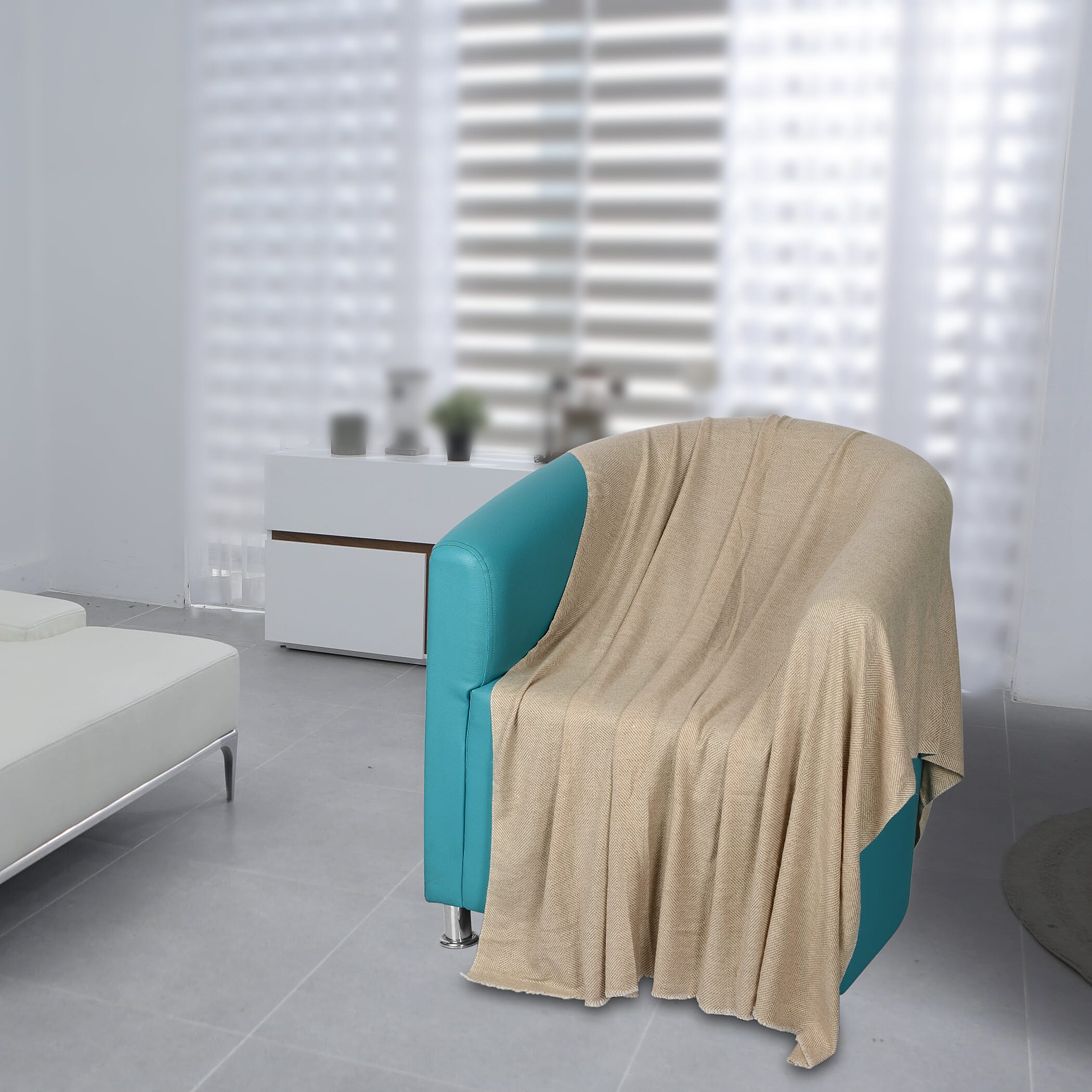Close Out Deal- Cashmere Wool Throw Blanket  (Size 260x140 Cm) -  Beige