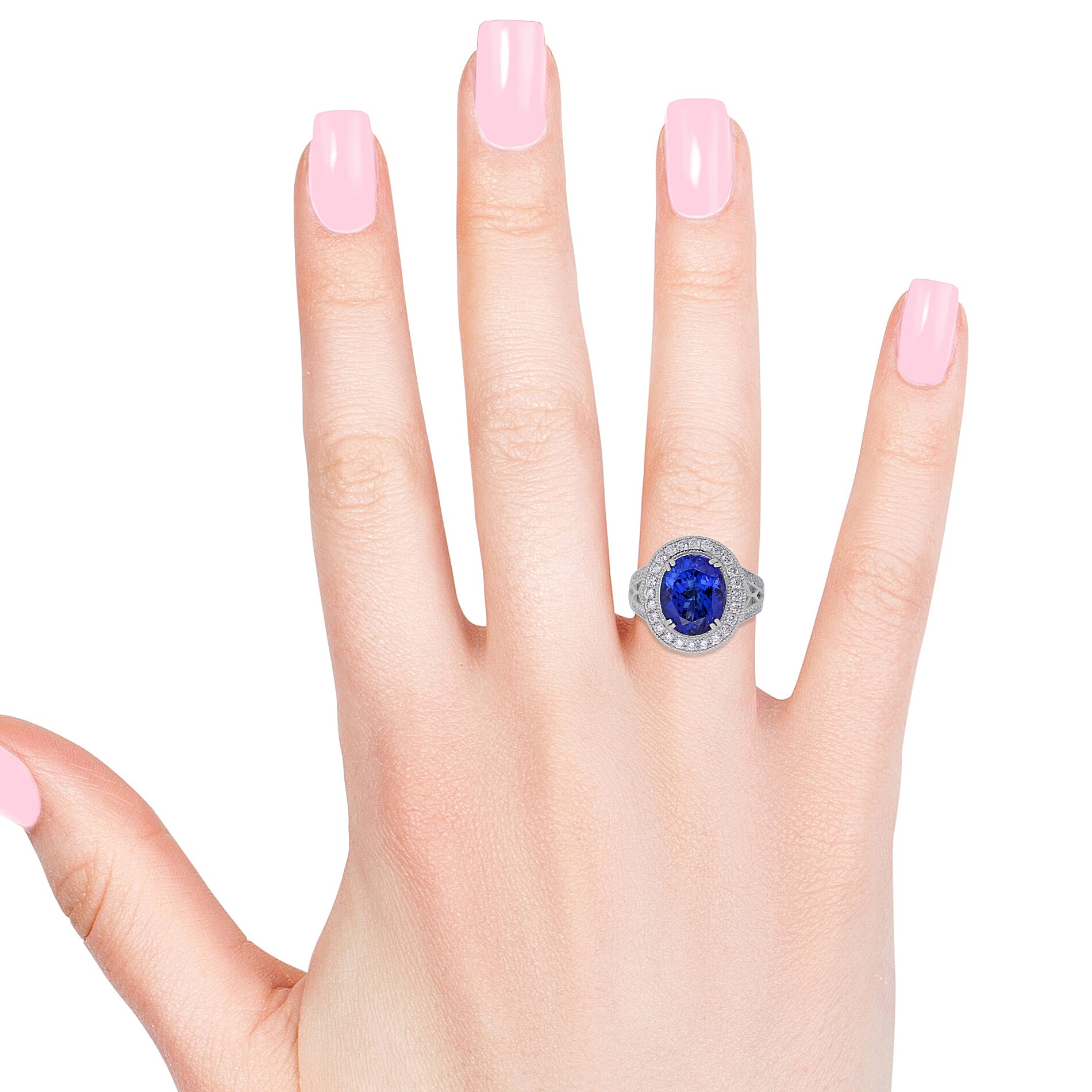 RHAPSODY 950 Platinum AAAA Tanzanite (Ovl 12x10 mm), Diamond (VS/E-F) Ring 6.11 Ct, Platinum wt 9.51 Gms