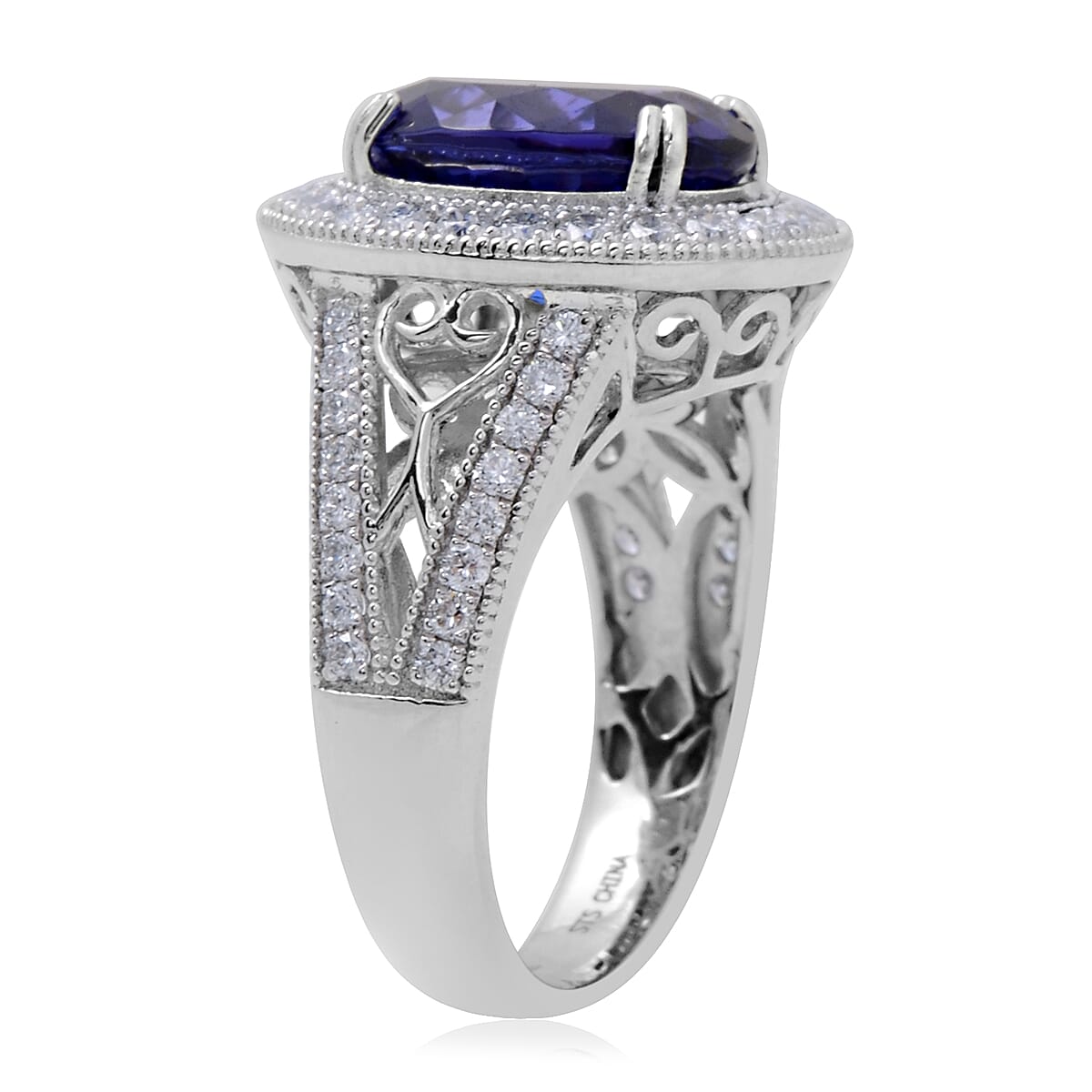 RHAPSODY 950 Platinum AAAA Tanzanite (Ovl 12x10 mm), Diamond (VS/E-F) Ring 6.11 Ct, Platinum wt 9.51 Gms