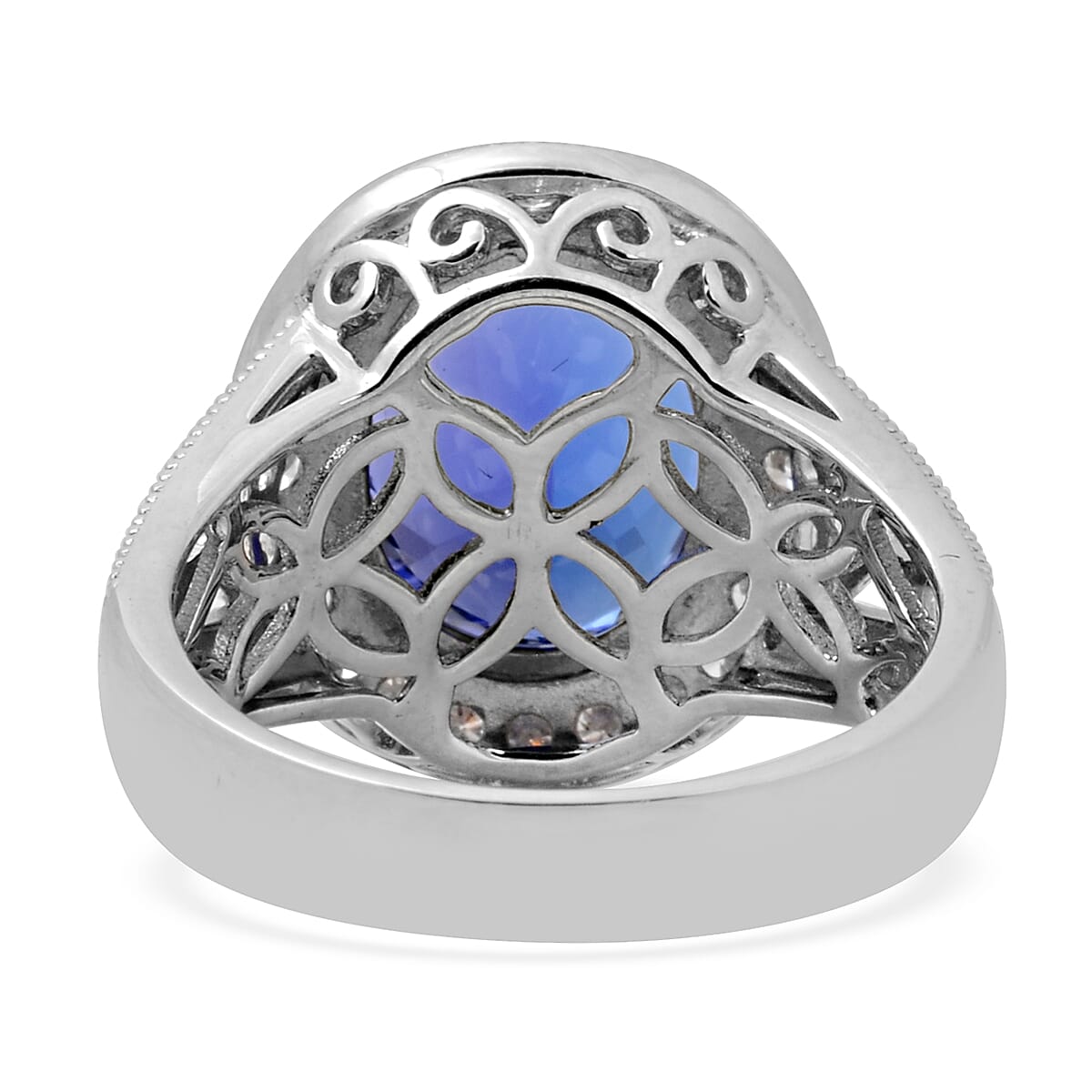 RHAPSODY 950 Platinum AAAA Tanzanite (Ovl 12x10 mm), Diamond (VS/E-F) Ring 6.11 Ct, Platinum wt 9.51 Gms