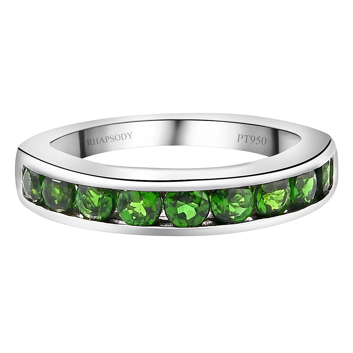 RHAPSODY 950 Platinum AAAA Chrome Diopside (Rnd) Half Eternity Band Ring 1.15 Ct, Platinum Wt 5.19 Gms