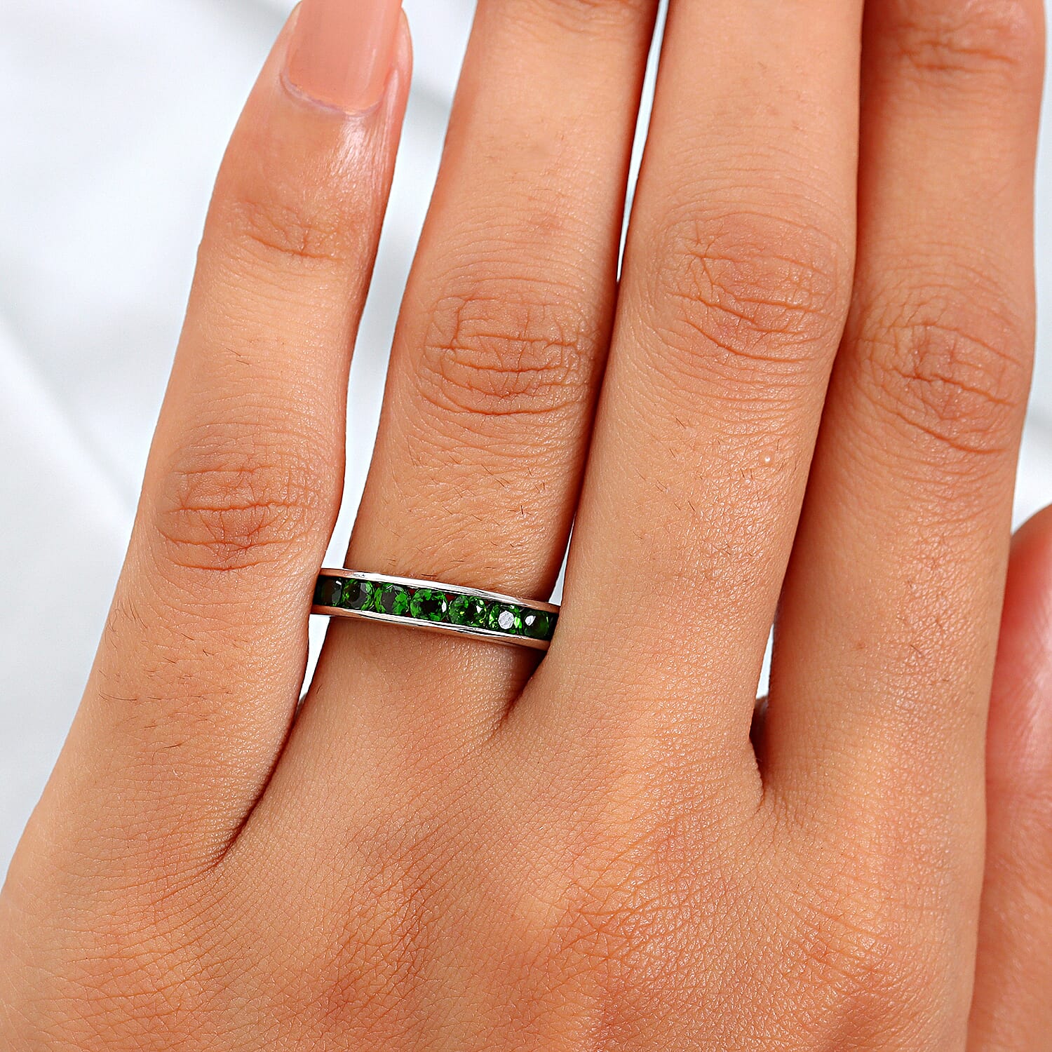 RHAPSODY 950 Platinum AAAA Chrome Diopside (Rnd) Half Eternity Band Ring 1.15 Ct, Platinum Wt 5.19 Gms