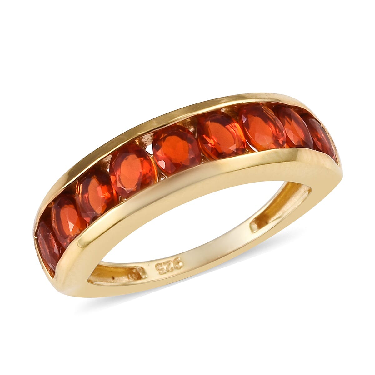 Jalisco Fire Opal (Ovl) Half Eternity Band Ring in 14K Gold Overlay Sterling Silver 1.00 Ct.